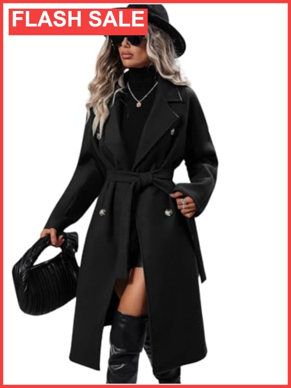 Womens Long Wool Blend Pea Coat Notched Lapel Double Breasted Trench Overcoat